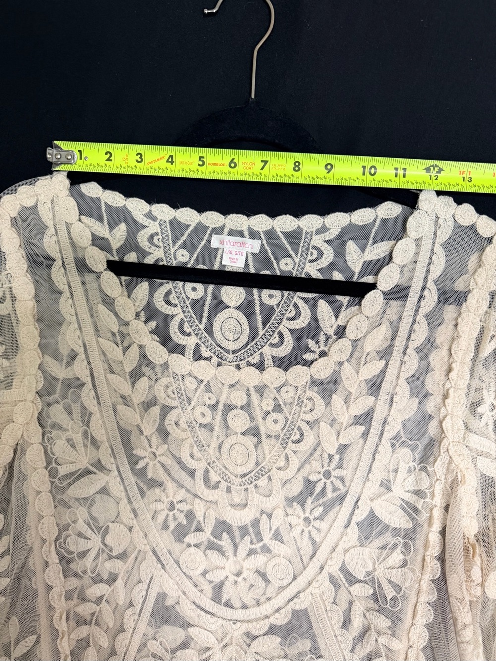 Cream Floral Lace Peasant Blouse long bell sleeve festival Hippie Woodstock - Picture 9 of 12